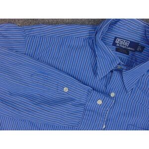 Polo Ralph Lauren Shirt Mens Large Merrin Blue Stripe Dress Shirt Long Sleeve